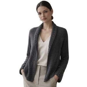 100% Cashmere Charcoal Gray Open Front Knit Cardigan S Quiet Luxury Minimalist